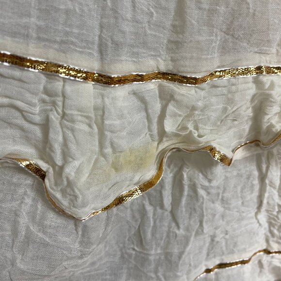 Sharara Bottoms Pants Tiered Gold Trim Flared Voluminous Off-White Elastic Waist - Picture 13 of 16